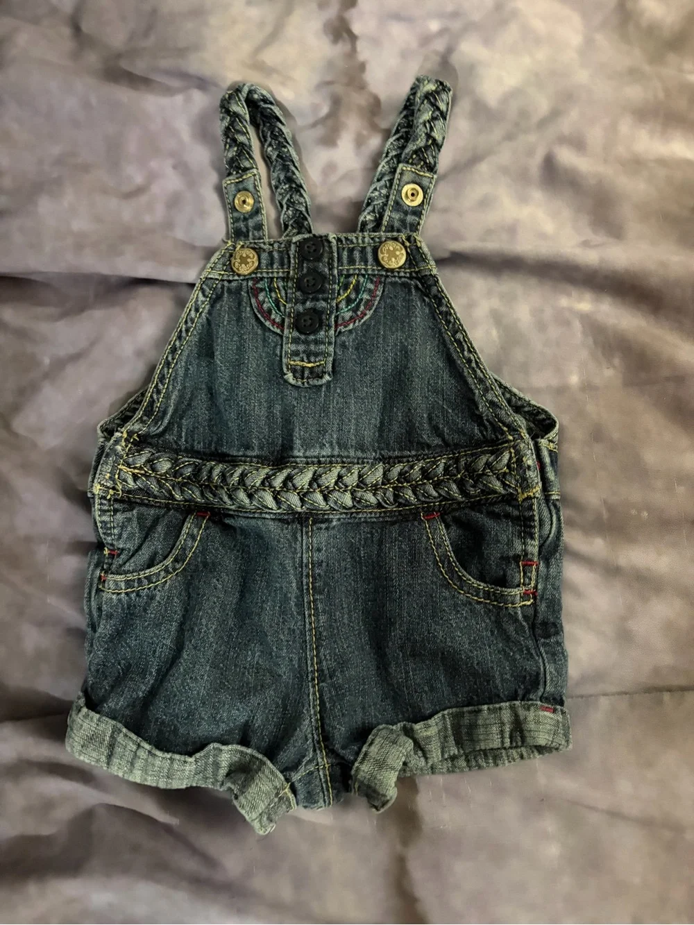 Vintage Osh Kosh Braided-Trim Shortalls for Kids - Dark Blue 6m